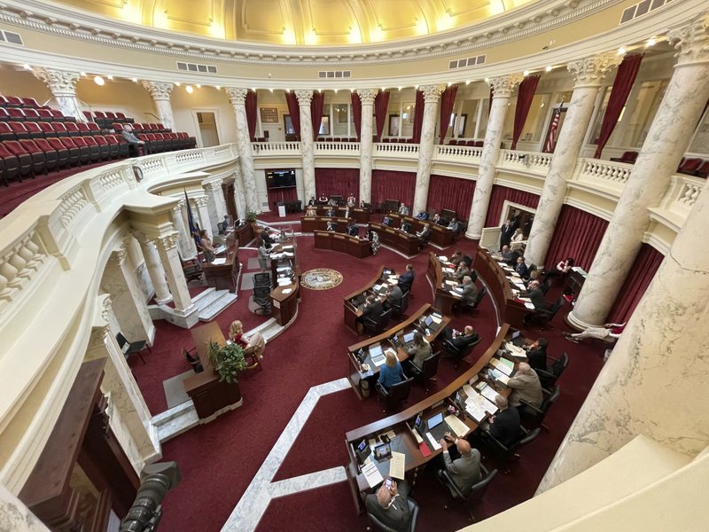 The Idaho Senate meets in the Statehouse on Feb. 18, 2021, in Boise. The Senate voted 35-0 to make permanent changes in Idaho's absentee ballot counting intended to speed up the process. CREDIT: Keith Ridler/AP