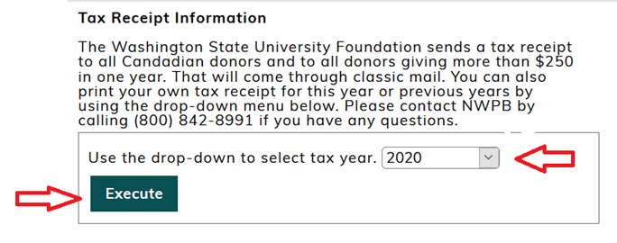 Screenshot highlighting the tax year selector and 