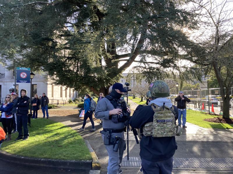 public demonstration at Washington state capitol - person open carrying rifle and handgun