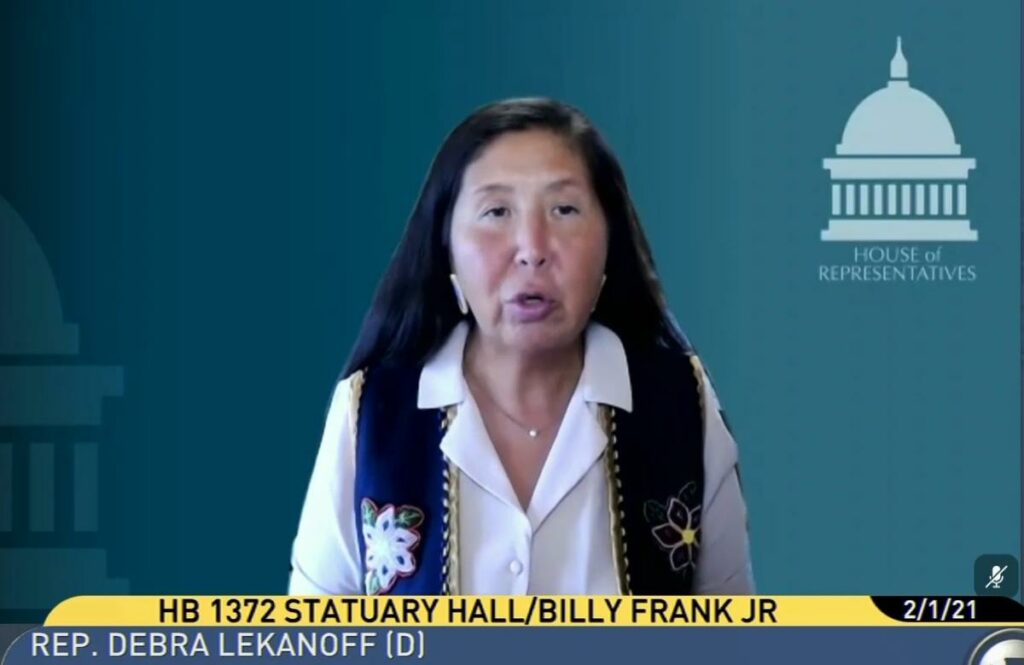 State Rep. Debra Lekanoff explained her proposal to place a statue of Billy Frank, Jr. in the U.S. Capitol during a virtual legislative committee hearing on February 1, 2021.