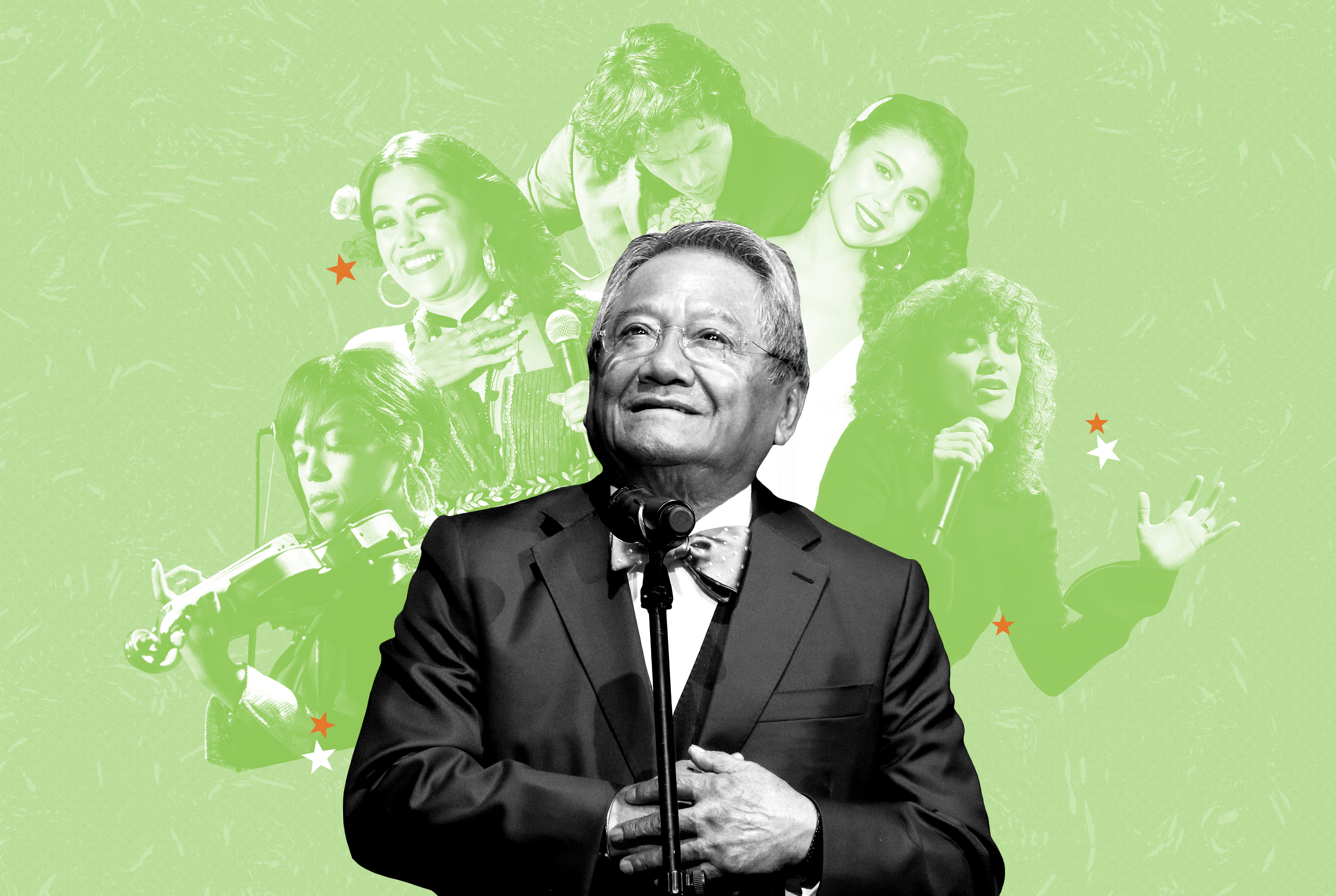 A variety of artists remember acclaimed composer Armando Manzanero. CREDIT: Renee Klahr/NPR Illustration