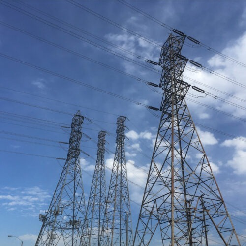 Electrical grid transmission towers in Pasadena, Calif. Major power outages from extreme weather have risen dramatically in the past two decades. CREDIT: John Antczak/AP