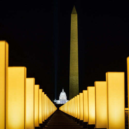 On Jan. 19, the incoming Biden administration hosted memorial to lives lost to COVID-19 at the Lincoln Memorial Reflecting Pool on the National Mall. Since then another 100,000 Americans have died. Al Drago/Bloomberg via Getty Images