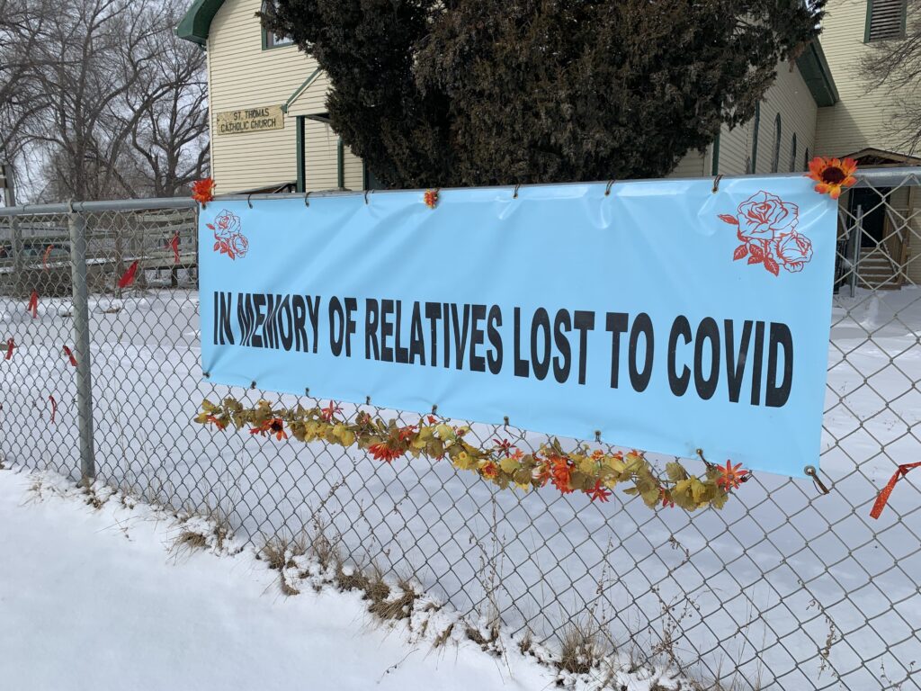 A memorial organized by Rosebud Sioux tribal member Kathy Blea marks the 25 lives lost in the pandemic. CREDIT: Kirk Siegler/NPR