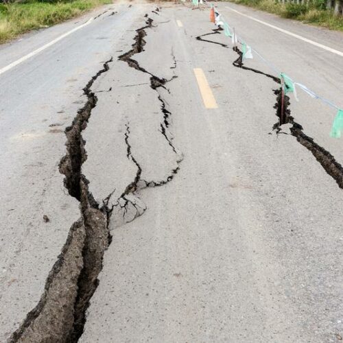 A cracked road from an earthquake