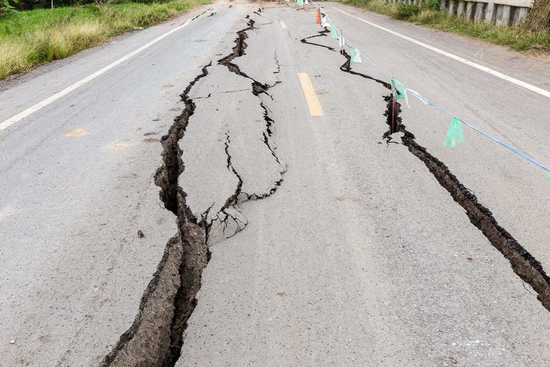 A cracked road from an earthquake