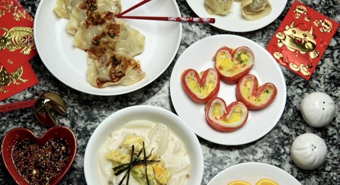 Mandus (top), imitation crab jeon (center right), tteokguk (bottom left) Courtesy of Jessica Woo