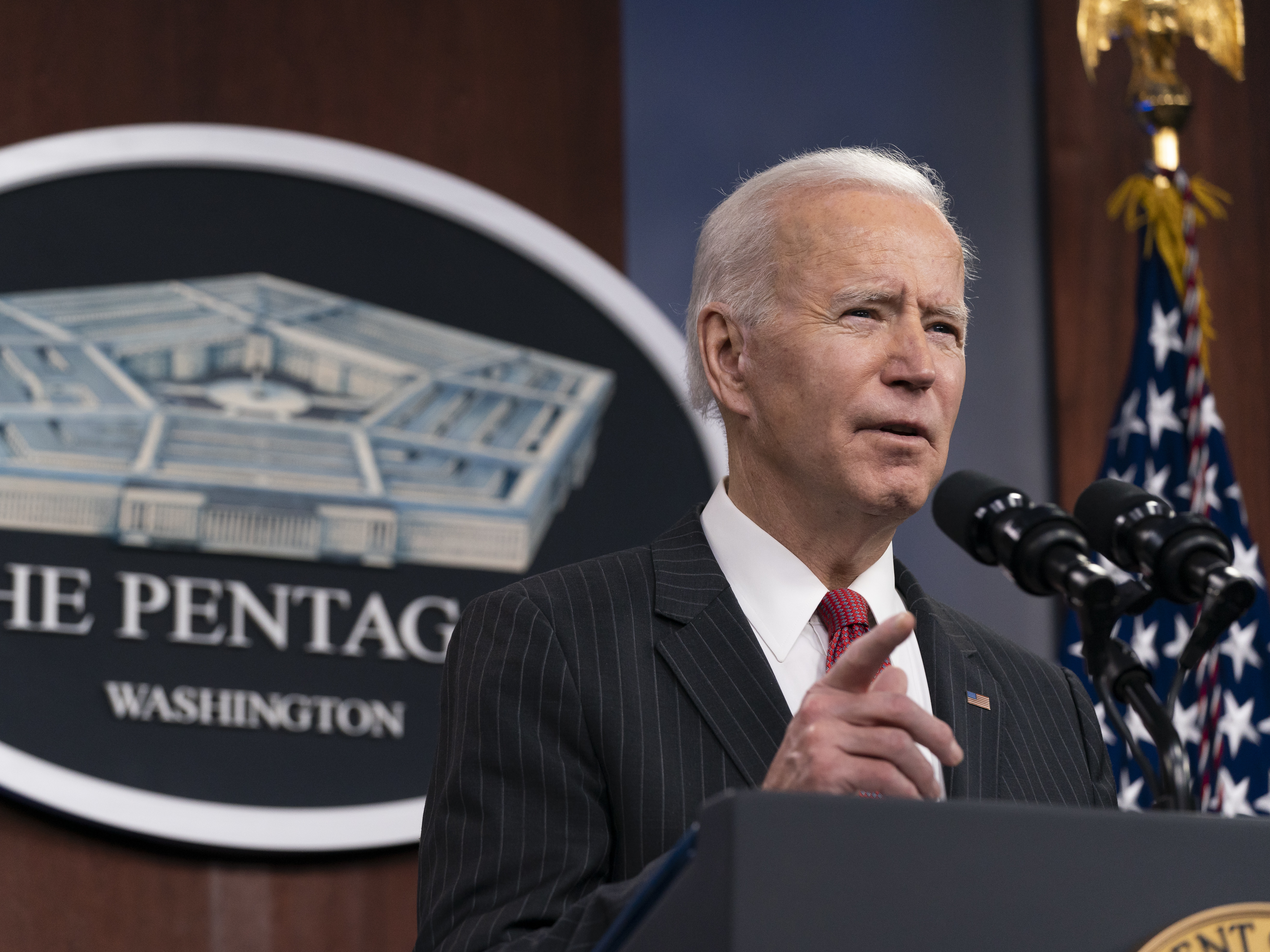 President Joe Biden speaking at the Pentagon