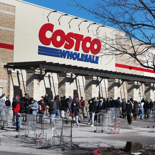 People wait to shop at the Costco Wholesale in Austin on Feb. 20.