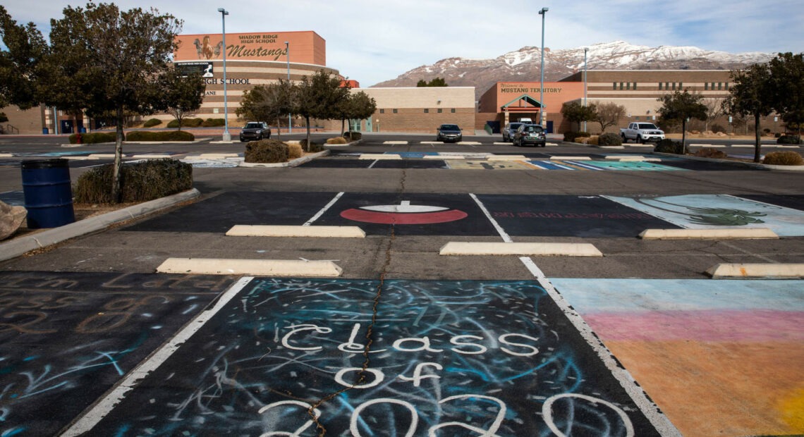Las Vegas school class of 2020 in chalk in parking lot