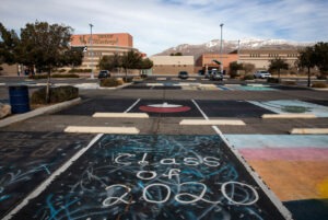 Las Vegas school class of 2020 in chalk in parking lot