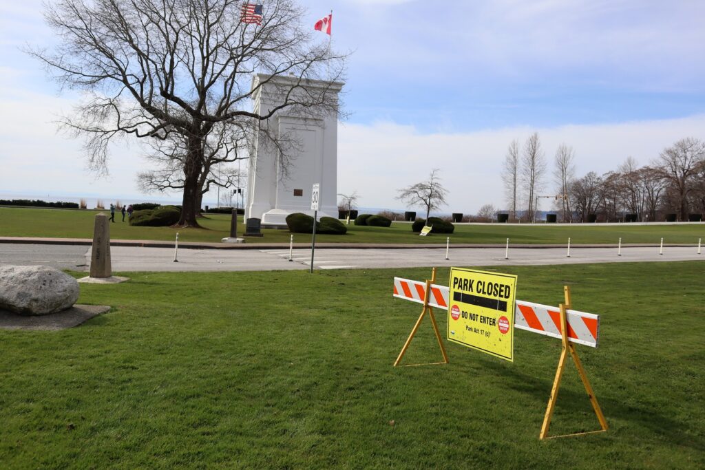 The British Columbia side of Peace Arch Park remains closed, but Canadians can still access the U.S. side from an adjacent city street. CREDIT: Tom Banse/N3