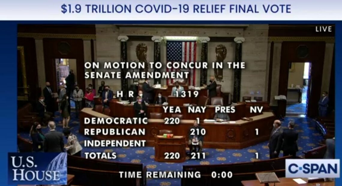 The U.S. House passed the $1.9 trillion COVID-19 economic relief bill on Wednesday, March 10, 2021 with no Republican support in the U.S. House or Senate. CREDIT: CSPAN