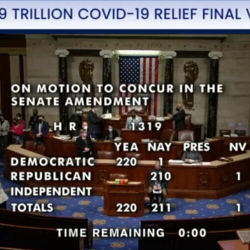 The U.S. House passed the $1.9 trillion COVID-19 economic relief bill on Wednesday, March 10, 2021 with no Republican support in the U.S. House or Senate. CREDIT: CSPAN