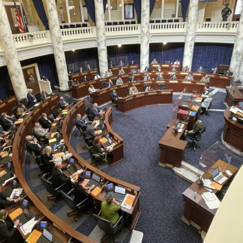Lawmakers in the Idaho House of Representative debate a bill on Wednesday, March 17, 2021. They approved a massive income tax cut backers say provides much-needed relief but that opponents say is a giveaway to the rich that will result in long-lasting harm. CREDIT: Keith Ridler/AP