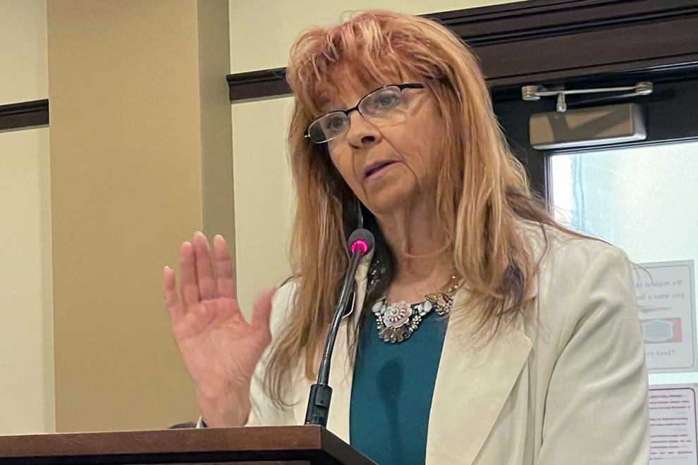 Republican state Rep. Karey Hanks addresses the House State Affairs Committee, Tuesday, March 2, 2021, in the Statehouse in Boise, Idaho. The committee introduced legislation to prohibit mask mandates in Idaho.