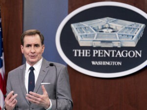 Pentagon spokesman John Kirby, seen here at the Pentagon last week, announced the military's new policies on Wednesday, International Transgender Day of Visibility. CREDIT: Andrew Harnik/AP