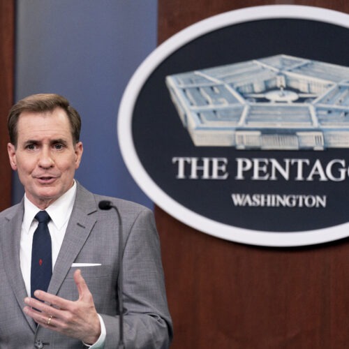 Pentagon spokesman John Kirby, seen here at the Pentagon last week, announced the military's new policies on Wednesday, International Transgender Day of Visibility. CREDIT: Andrew Harnik/AP