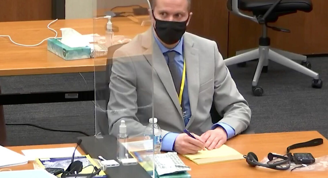 A screenshot from Minnesota Public Radio's live Facebook video feed of jury selection in the trial of former Minneapolis police officer Derek Chauvin. CREDIT: MPR News/Screenshot by NPR