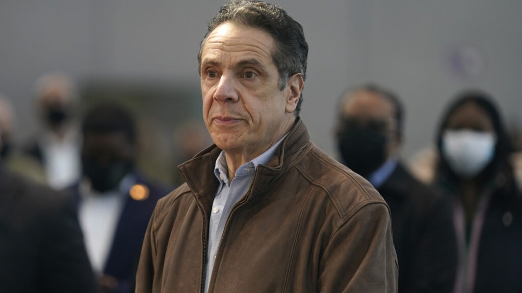 New York Gov. Andrew Cuomo is the subject of new misconduct allegations, after a female aide accused him of groping her. Cuomo is seen here earlier this week, speaking at a vaccination site in New York City. Seth Wenig/Pool / Getty Images