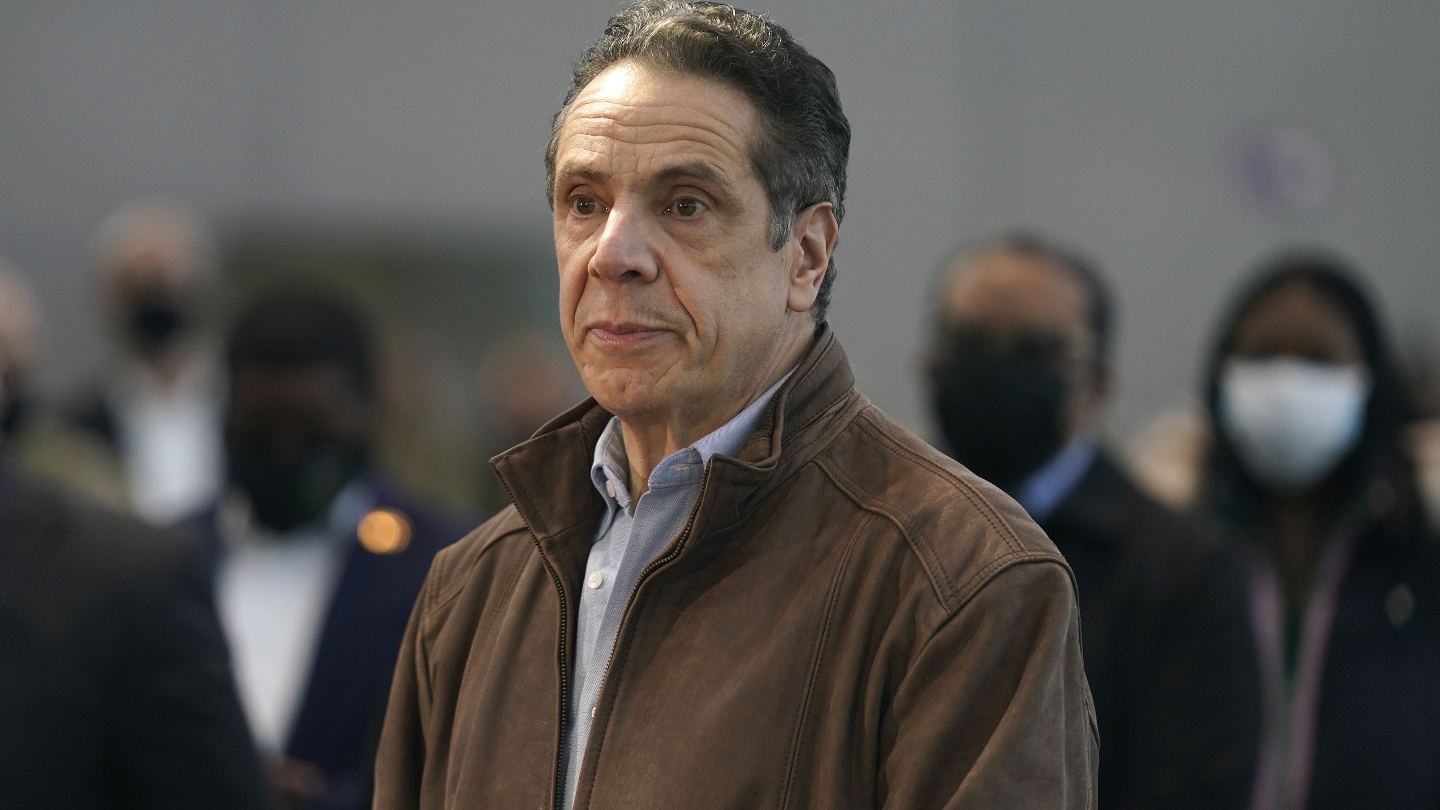 New York Gov. Andrew Cuomo is the subject of new misconduct allegations, after a female aide accused him of groping her. Cuomo is seen here earlier this week, speaking at a vaccination site in New York City. Seth Wenig/Pool / Getty Images