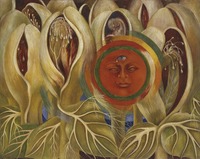 Frida Kahlo, Sun and Life, 1947, oil on masonite, private collection, courtesy Galería Arvil © 2021 Banco de México Diego Rivera Frida Kahlo Museums Trust, Mexico, D.F./Artists Rights Society (ARS), New York