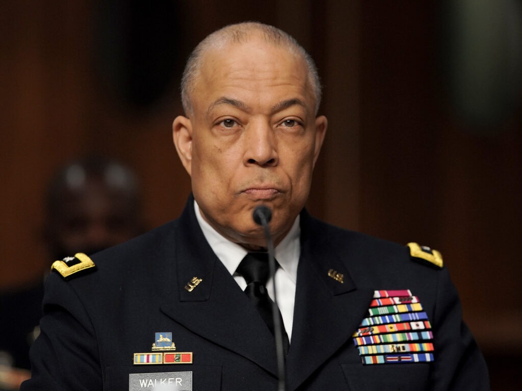 Army Maj. Gen. William Walker, Commanding General of the District of Columbia National Guard is seen during a joint hearing to discuss the January 6th attack on the U.S. Capitol. CREDIT: Pool/Getty Images