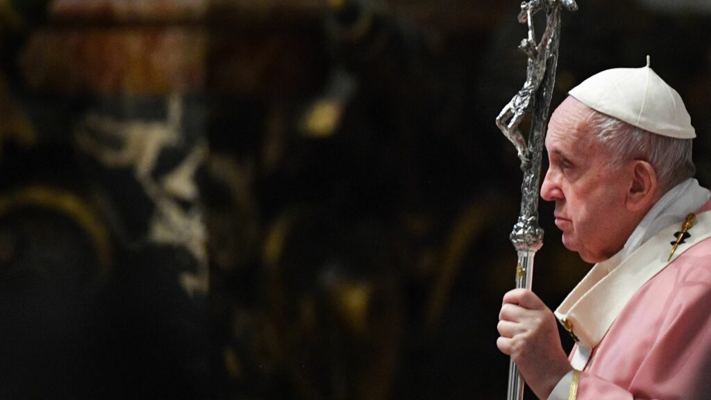 Pope Francis holds a mass to mark 500 years of Christianity in the Philippines, on March 14, 2021 at St. Peter's Basilica in The Vatican. (Photo by Tiziana FABI / POOL / AFP) (Photo by TIZIANA FABI/POOL/AFP via Getty Images)