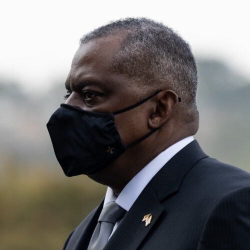 Lloyd Austin, U.S. secretary of defense, visits the National Cemetery in Seoul, South Korea, on Thursday. On his Asia tour, the defense chief made an unannounced visit to Afghanistan. CREDIT: SeongJoon Cho/Bloomberg via Getty Images