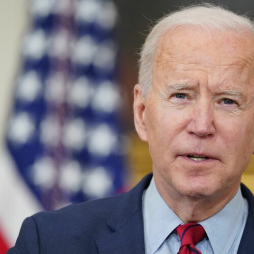 President Biden speaks about the Colorado shootings in the State Dining Room of the White House on Tuesday, March 23, 2021. CREDIT: Mandel Ngan/AFP via Getty Images