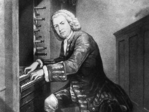 Johann Sebastian Bach playing the organ, not the lautenwerck, circa 1725. From a print in the British Museum. Rischgitz/Getty Images
