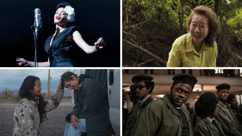 Clockwise from top left: Audra Day in United States Vs. Billie Holiday, Yuh-Jung Youn in Minari, Daniel Kaluuya in Judas and the Black Messiah, Nomadland director ChloÃ© Zhao with Frances McDormand. Takashi Seida/Hulu, A24, Glen Wilson/Warner Bros., Joshua James Richards/20th Century Studios