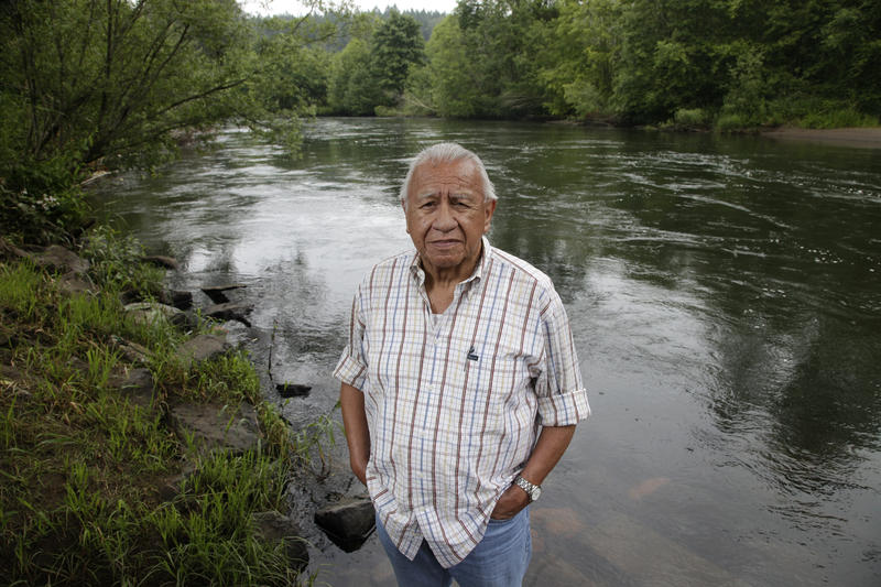 Billy Frank Jr. poses at Frank's Landing on the Nisqually River near Olympia on June 29, 2012. CREDIT: Ted. S. Warren/AP