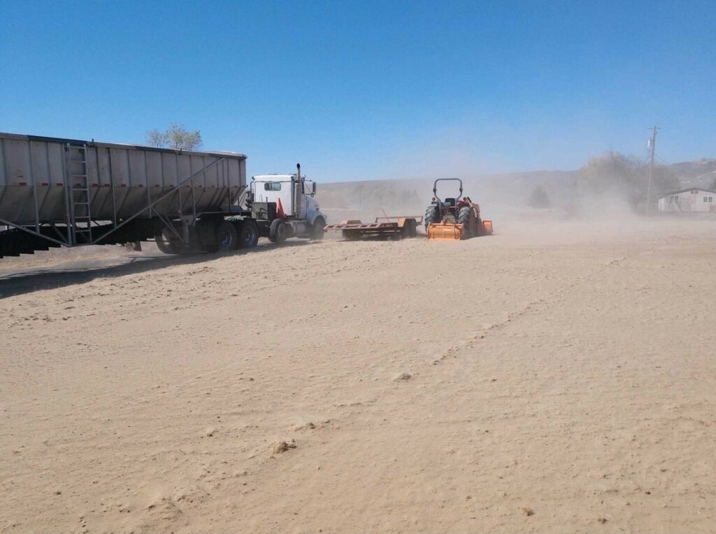 Dry and windy conditions so far in early spring 2021 has made for lots of extra dirt piling up in field and early-season crops for central Washington farmers. Courtesy of Schreiber and Sons Farms