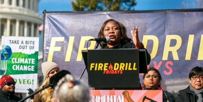 Environmental justice activist and 2020 MacArthur Fellow Catherine Coleman Flowers speaks at a "Fire Drill Fridays" event, part of a movement that seeks to draw attention to the global "climate emergency." Courtesy of Catherine Coleman Flowers