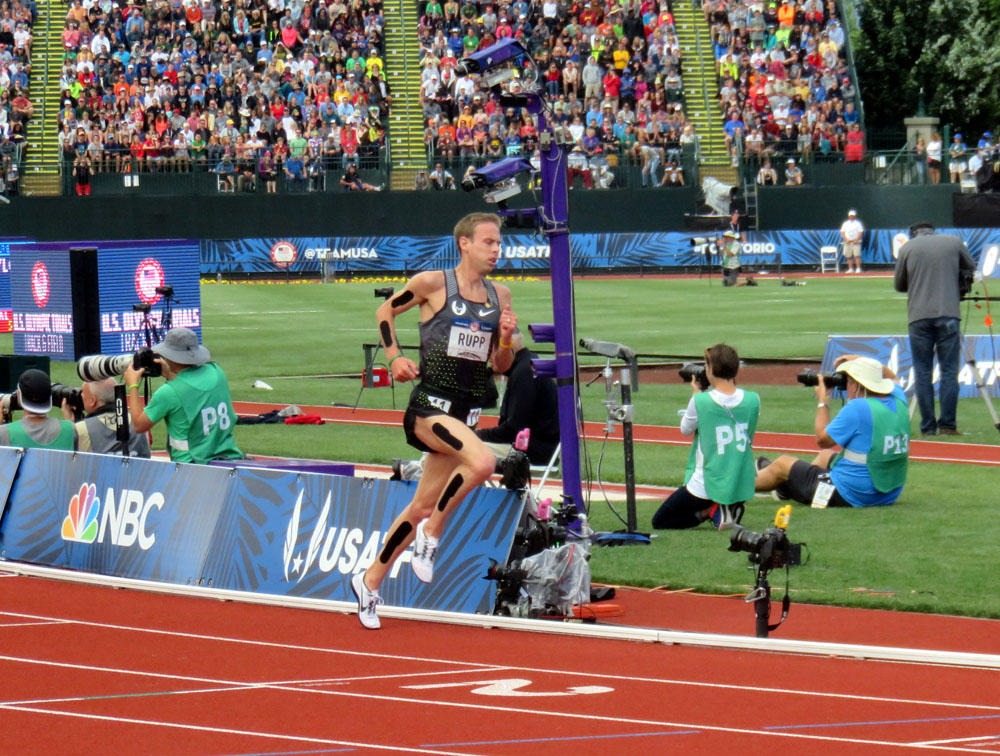 Galen Rupp of Portland qualified for his fourth Olympics by winning the U.S. Olympic Marathon Team Trials last year. Here he is at the 2016 Olympic Track and Field Team Trials. CREDIT: Tom Banse/N3