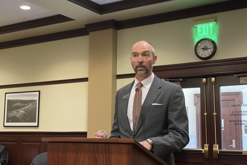 Idaho Republican state Rep. Sage Dixon addresses the House State Affairs Committee, April 6, 2021. The committee approved legislation intended to give Idaho lawmakers veto power over federal government actions and federal court decisions. CREDIT: Keith Ridler/AP