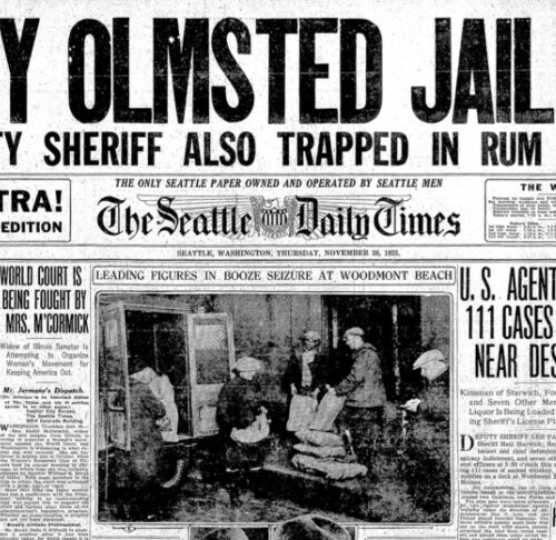 Seattle Daily Times front page saying Olmsted was Jailed.