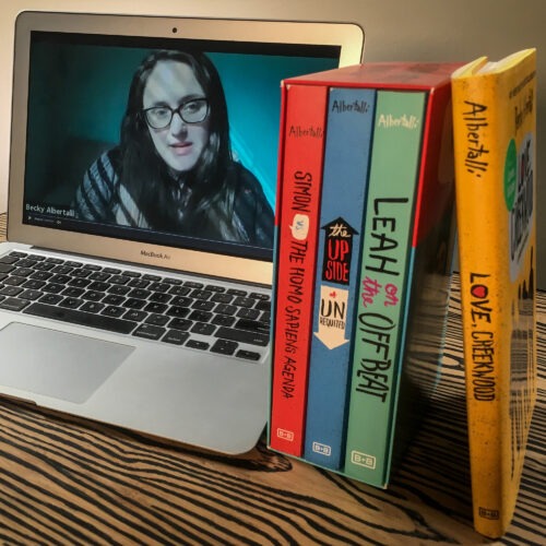 Author Becky Albertalli with her book collection.