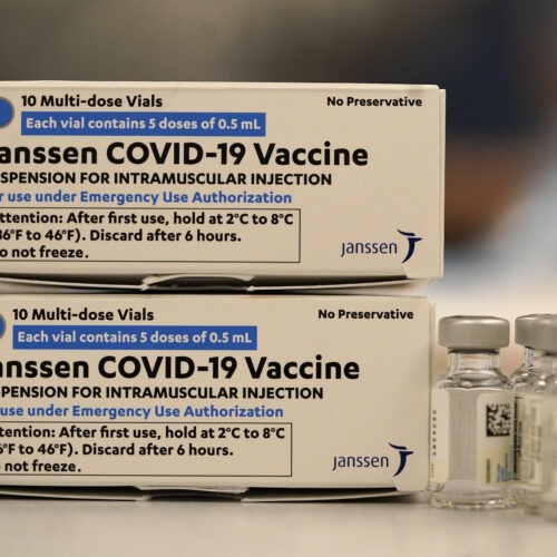 The U.S. Food and Drug Administration and the Centers for Disease Control and Prevention have recommended a pause in the use of the Johnson & Johnson COVID-19 vaccine, shown here in a hospital in Denver. CREDIT: David Zalubowski/AP