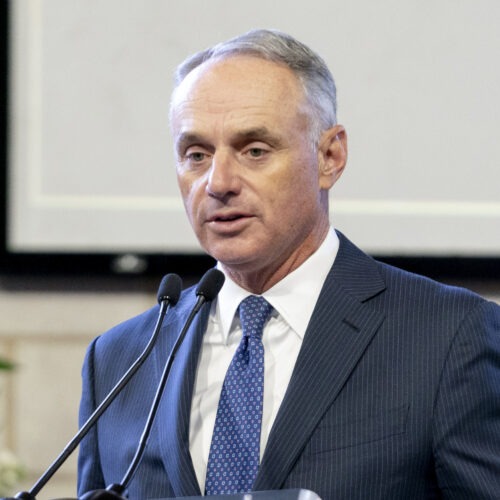 Major League Baseball Commissioner Rob Manfred, pictured in January, on Friday said the organization unwaveringly supports "fair access to voting." Kevin D. Liles/AP