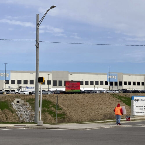 Workers at Amazon's facility in Bessemer, Ala., held a historic vote on whether to form the company's first warehouse union. CREDIT: Bill Barrow/AP