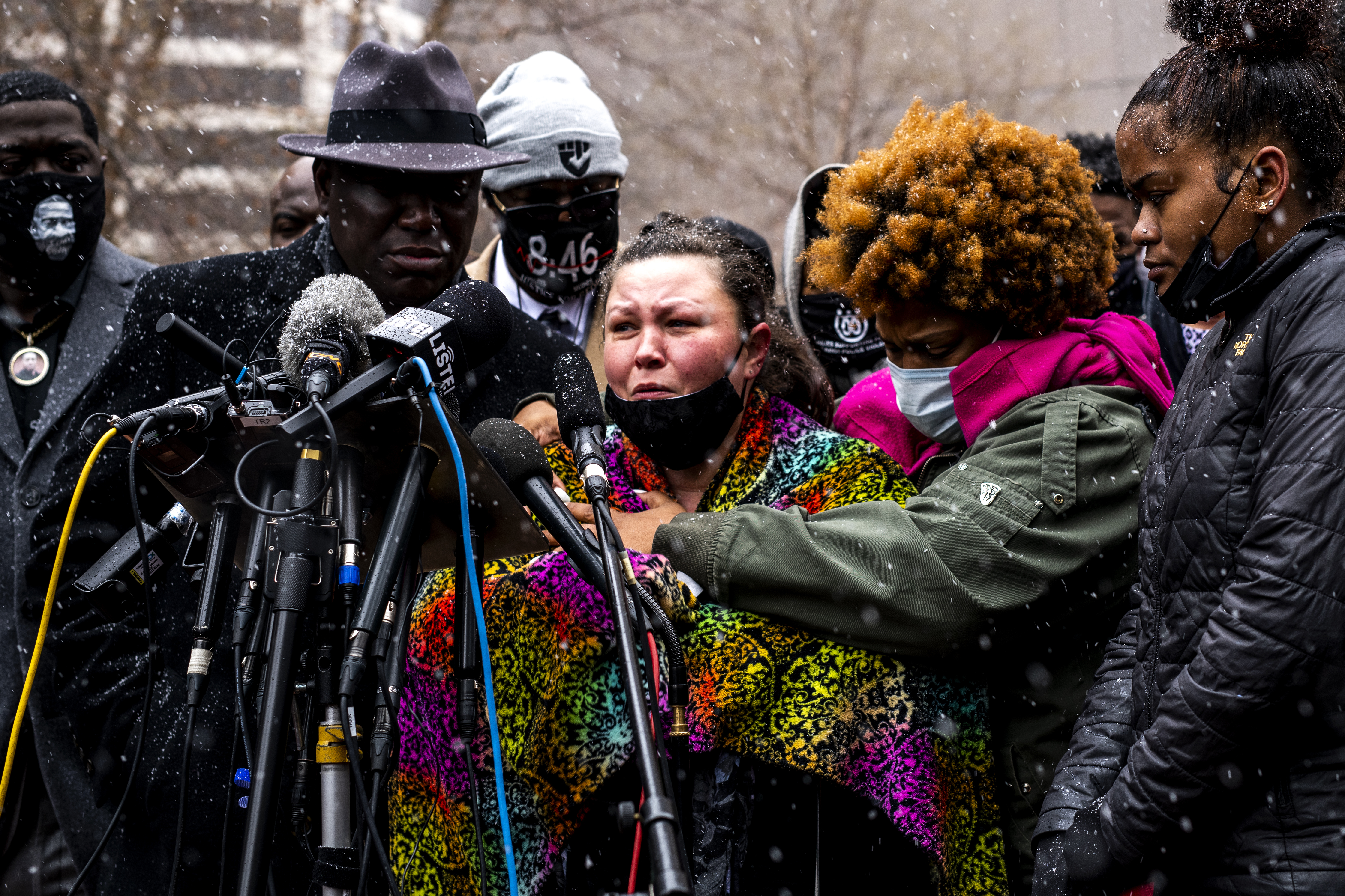 Katie Wright, mother of Daunte, broke into tears Tuesday recounting her last conversation with her son, who called her for advice after being pulled over by police. An officer shot him shortly after. CREDIT: Stephen Maturen/Getty Images