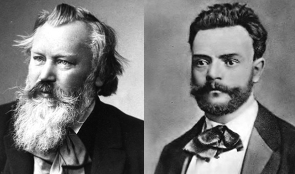 Johannes Brahms (left) was noticeably moved when he heard Antonin Dvorak's (right) music for the first time. CREDIT: Wikimedia Commons