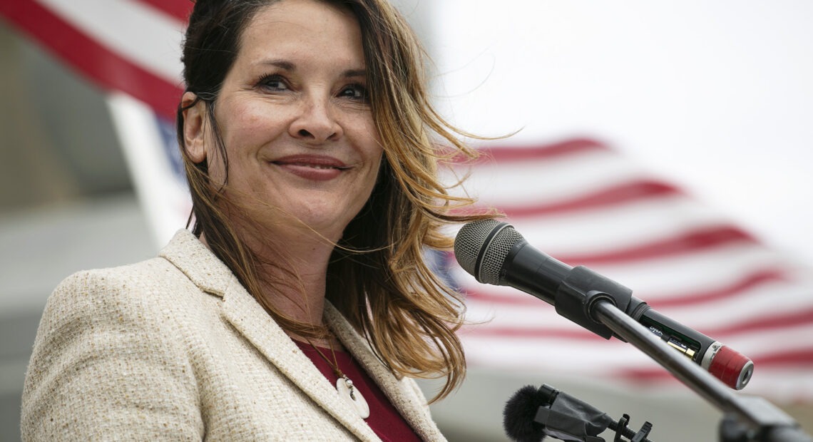 Lt. Gov. Janice McGeachin speaks at a Boise rally on Wednesday, May 19, 2021, when she announced her run for Idaho Gov. CREDIT: Sami Edge/Idaho EdNews