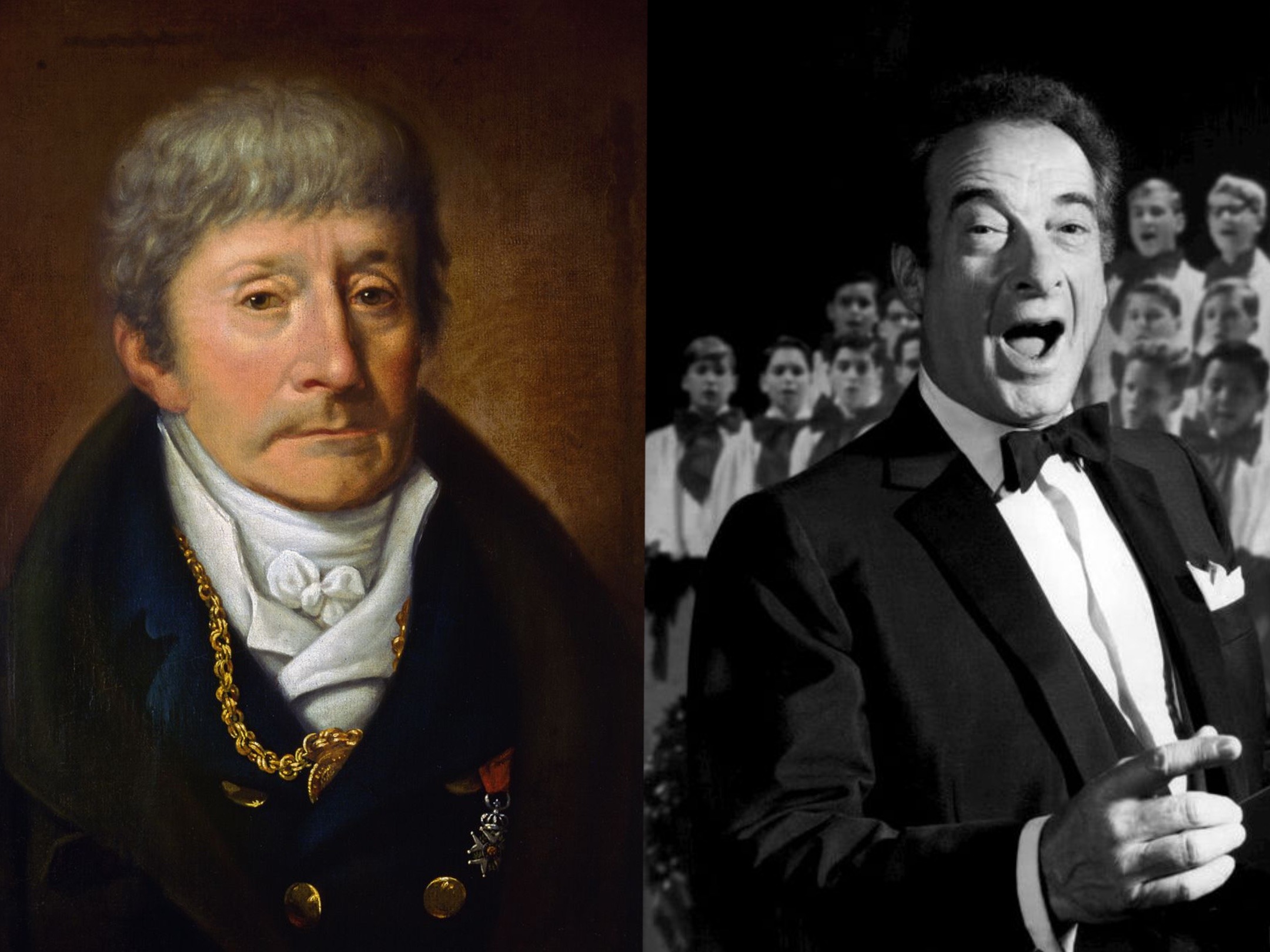 Antonio Salieri, left, to Victor Borge, passing the baton down a line of a century of master keyboardists. CREDIT: via Wikamedia Commons