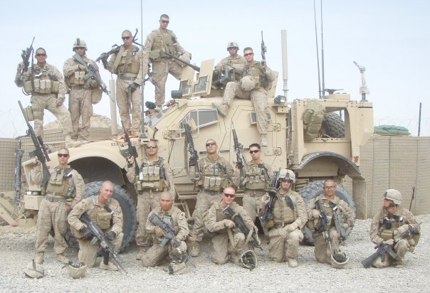 The Marines of 1st Battalion 3rd Marine Regiment, Bravo Company, 3rd Platoon, 1st Squad. The squad was led by Sgt. Steven Habon, standing middle row second from left, who held his Marines to a high standard. Navy Hospital Corpsman Ralph "AK" Angkiangco is standing top row far left. Courtesy Ralph Angkiangco