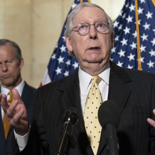 Senate Minority Leader Mitch McConnell of Kentucky is opposing a 9/11-style commission to investigate the Jan. 6 insurrection at the U.S. Capitol. CREDIT: Jacquelyn Martin/AP