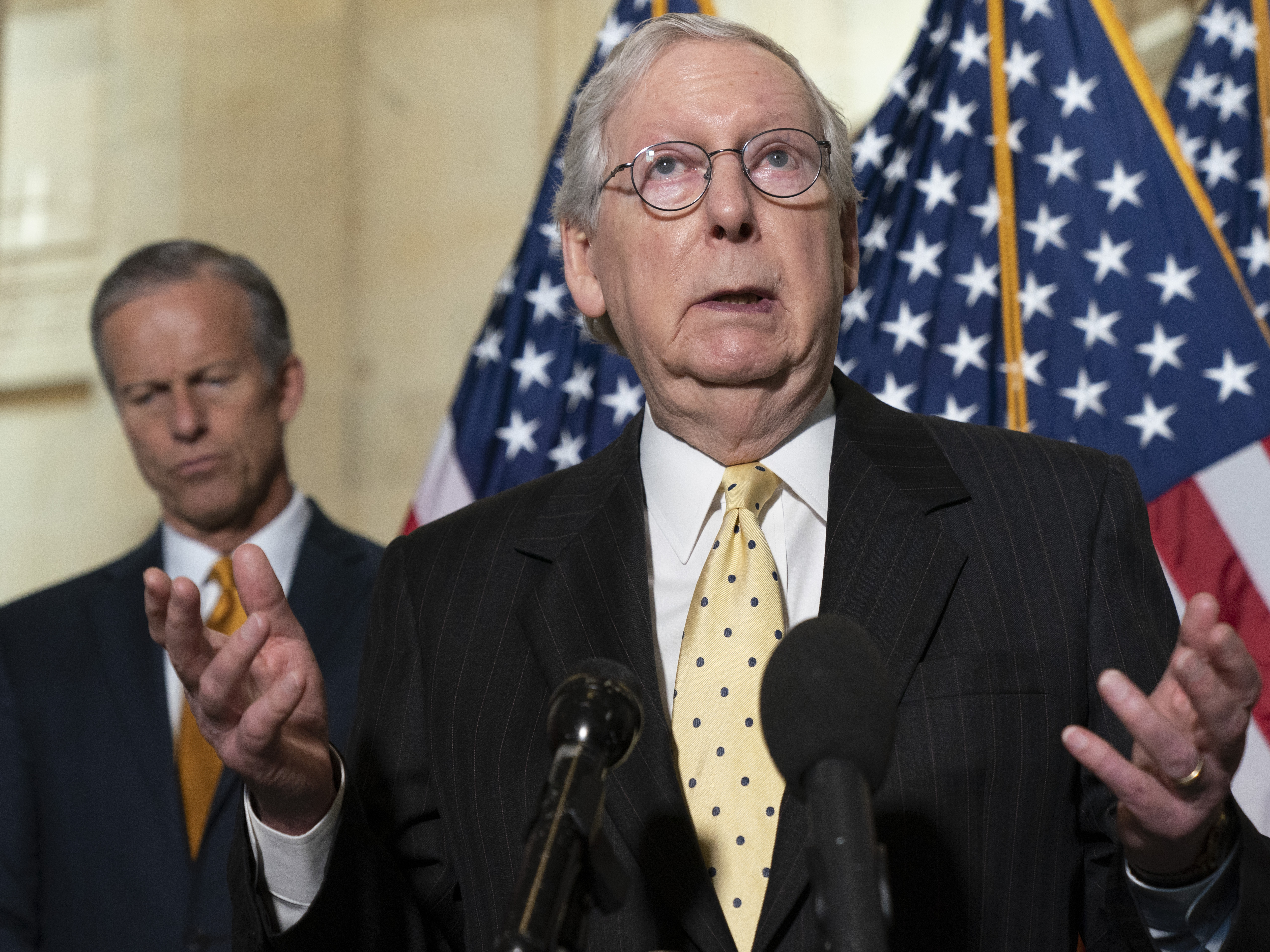 Senate Minority Leader Mitch McConnell of Kentucky is opposing a 9/11-style commission to investigate the Jan. 6 insurrection at the U.S. Capitol. CREDIT: Jacquelyn Martin/AP