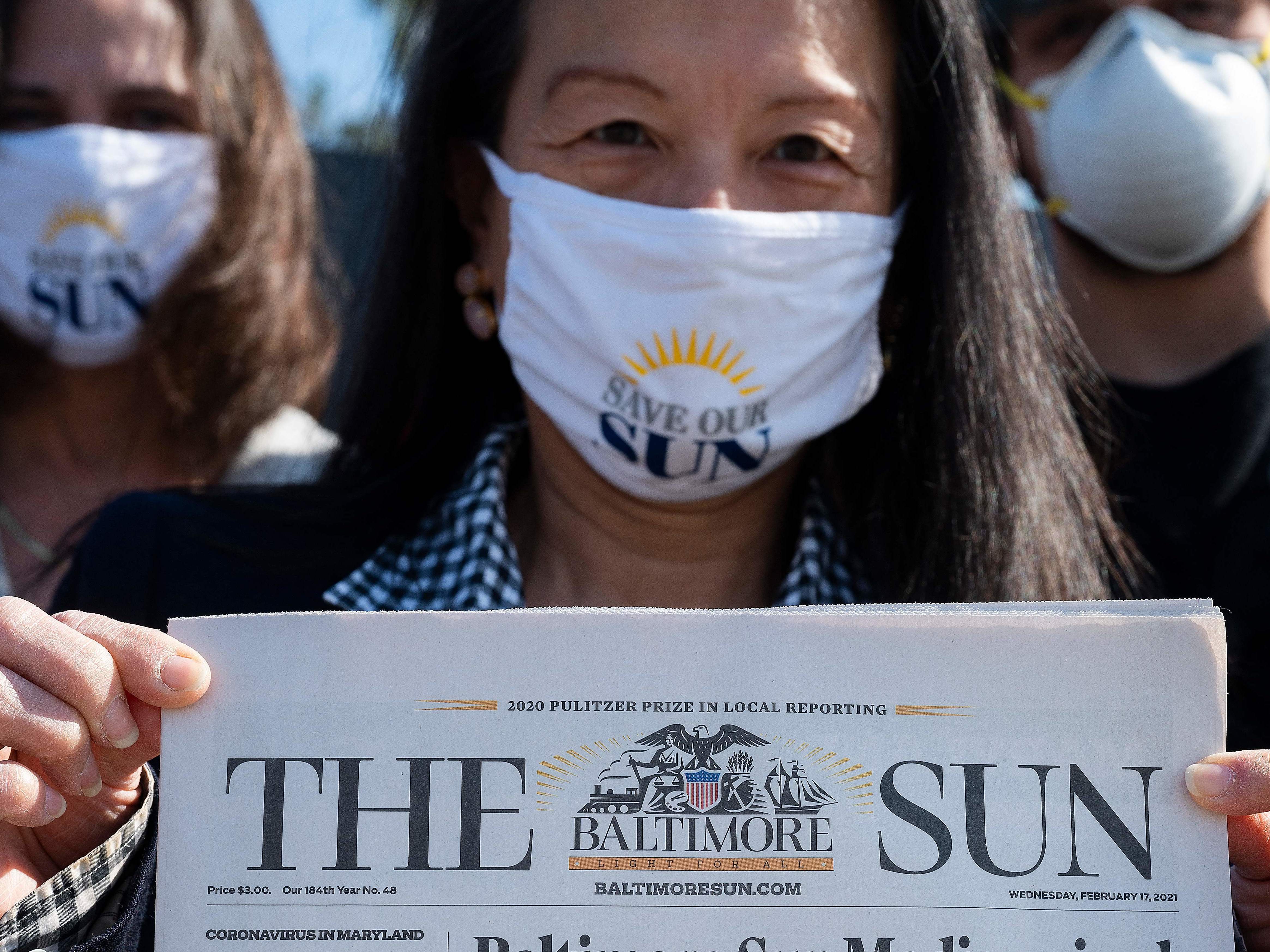 Baltimore Sun reporter Jean Marbella participated in a Save Our Sun rally in March, part of an effort to secure an alternative buyer to Alden Global CREDIT: JIM WATSON/AFP via Getty Images